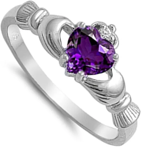 Miniatura 2 de Anillo de compromiso tradicional irlandés Claddagh, con diseño de corazón, de plata fina, color a elección.