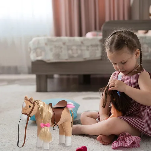 Miniatura 4 de HollyHOME Caballo Palomino de Peluche Animal Bonito Poni Juguete de Peluche Juego de Simulación Caballo 11 pulgadas Beige