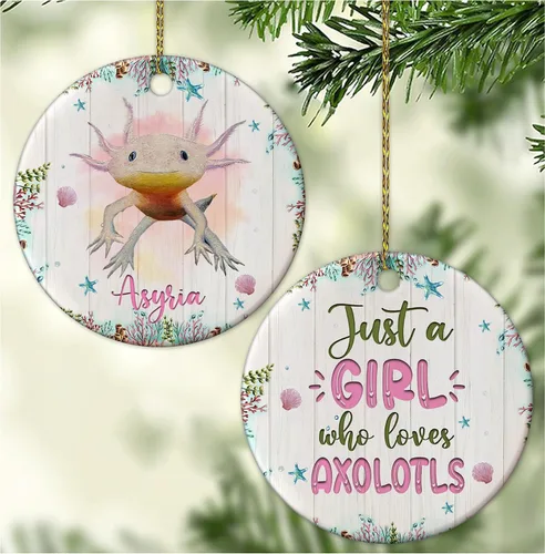 Hyturtle Adorno de Navidad personalizado para los amantes de los ajolotes – Just A Girl Who Loves Axolotls Adorno de cerámica con nombre