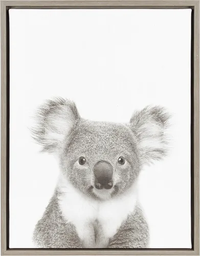 Kate and Laurel Sylvie Koala - Lienzo enmarcado con retrato en blanco y negro por Simon Te Tai, 18 x 24 pulgadas, gris