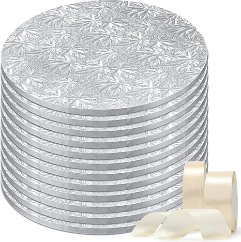 Miniatura 8 de Paquete de 12 tambor redondo de 10 pulgadas de grosor dorado con 2 rollos de cinta de satén de 1.6/1 pulgada, base de madera resistente a la grasa