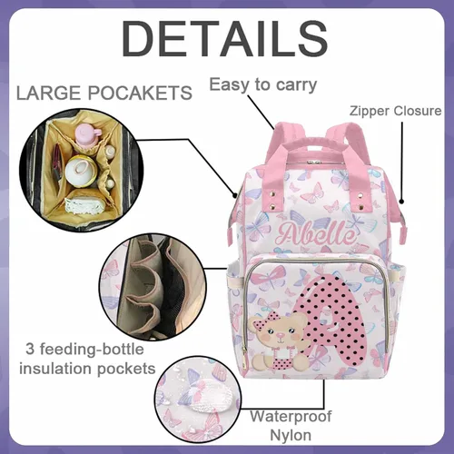 Miniatura 3 de Mochila personalizada para pañales con nombre, mochila grande multifuncional personalizada para pañales de gran capacidad, bolsa de mamá para nueva