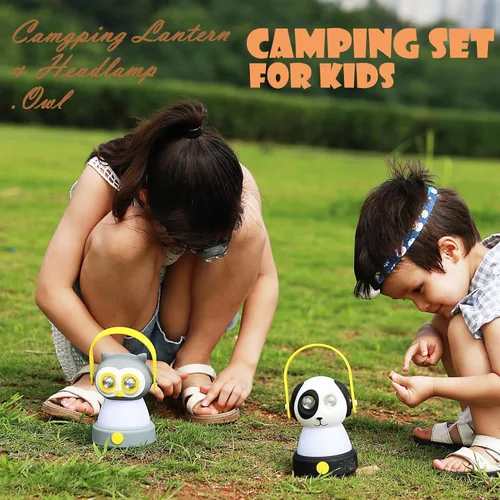 Miniatura 6 de Juego de Linterna y Diadema de Búho para Niños, Luz Nocturna de Camping LED 360° 2-en-1, Alimentada por Batería 3×AA, ABS Segura para Niños, Juguete