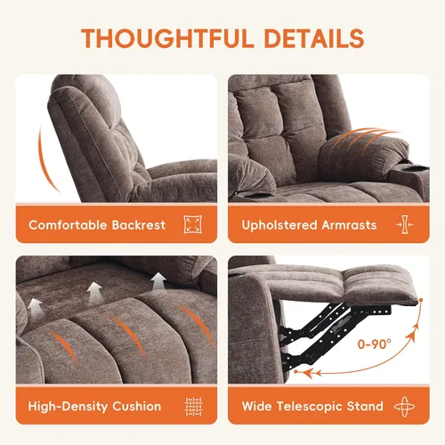 Miniatura 6 de Ketaiyou Silla reclinable giratoria eléctrica para adultos con masaje y calor, puertos USB y tipo C, posición infinita, sillón reclinable eléctrico