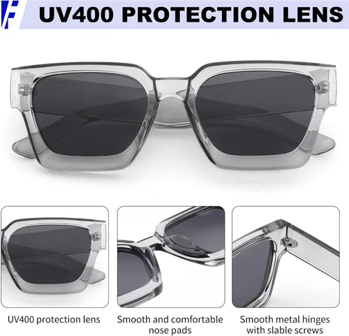 Miniatura 25 de FEISEDY Gafas de sol cuadradas retro de los años 90 para mujeres y hombres, gafas de sol rectangulares gruesas de moda con protección UV400 B2385