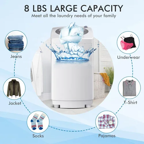 Miniatura 5 de COSTWAY Lavadora portátil, capacidad de 8 libras, lavadora completamente automática con 6 programas de lavado, pantalla LED, 3 niveles de agua