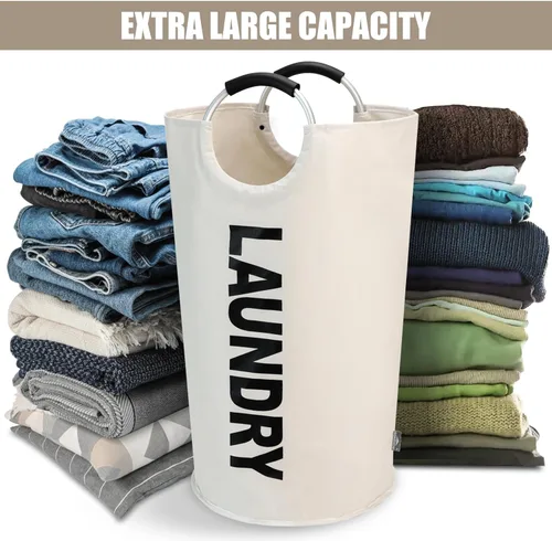 Miniatura 5 de DOKEHOM - Canasta de lavandería extragrande de 125 litros, bolsa de lavandería plegable, canasta de ropa alta y autónoma, contenedor de lavado Beige