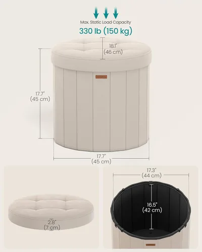 Miniatura 2 de SONGMICS Colección Mazie - Otomana de almacenamiento redonda, taburete reposapiés plegable con tapa extraíble, fácil montaje, taburete de terciopelo