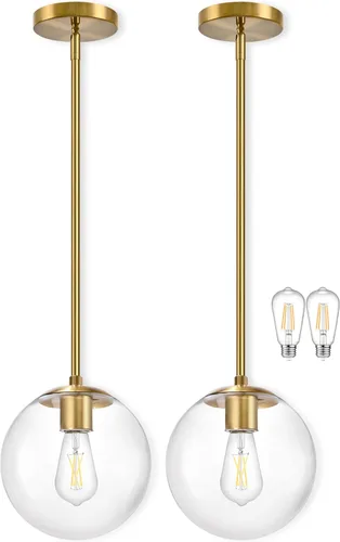 Miniatura 35 de Bagood Lámpara Colgante de Globo de 6" Dorada Lámpara Colgante de Mediados de Siglo Luces Colgantes de Globo para Isla de Cocina Acabado en Latón