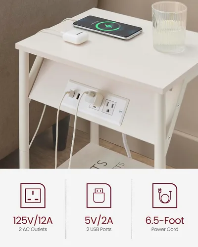 Miniatura 4 de VASAGLE Mesa auxiliar con estación de carga, juego de 2, mesas auxiliares pequeñas para sala de estar, dormitorio, mesita de noche con enchufes