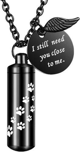 Miniatura 12 de Dletay Collar de Joyería de Urna de Cremación Cilíndrica para Cenizas, Collar Conmemorativo de Cenizas con Dije de Ala de Ángel, Recuerdo