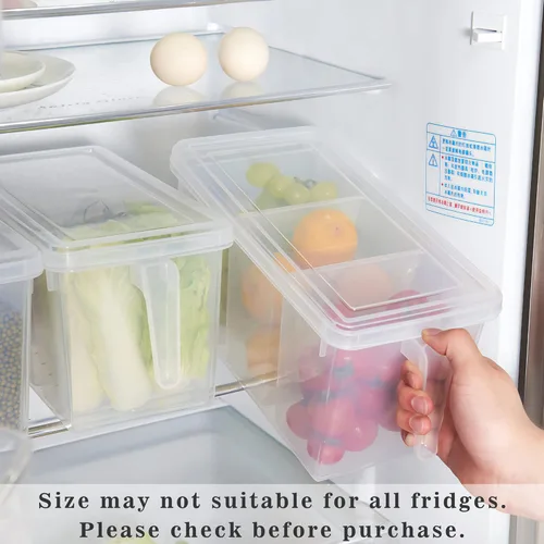 Miniatura 3 de Paquete de 2 recipientes de almacenamiento de plástico divididos para verduras con tapas y asas para almacenamiento de refrigerador, cajas