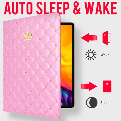 Miniatura 2 de Crown - Funda para iPad Air/iPad Pro de 11 pulgadas, piel sintética de diamante con apagado automático y encendido (rosa)