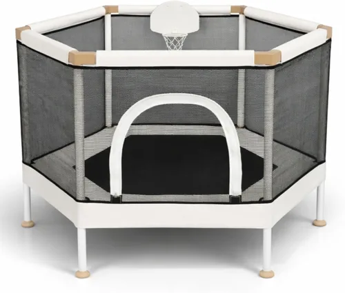 Trampolín para Niños, Trampolín Estético para Interiores y Exteriores para Niños Pequeños con Red de Seguridad, Aro de Baloncesto, Capacidad de 220
