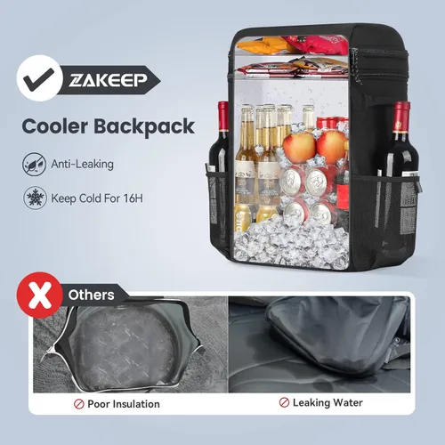 Miniatura 3 de ZAKEEP Mochila enfriadora, 36 latas, multifuncional, a prueba de fugas, con asa superior acolchada, bolsillo de malla para acampar y barbacoa Negro
