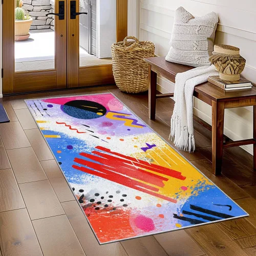 Miniatura 16 de Memphis Runner Rug 2x4 Small - Hallway Runner Rug Retro 80s Funky Geometric Fashion Pattern, Non Slip, Washable, Memphis Home Decor Carpet for