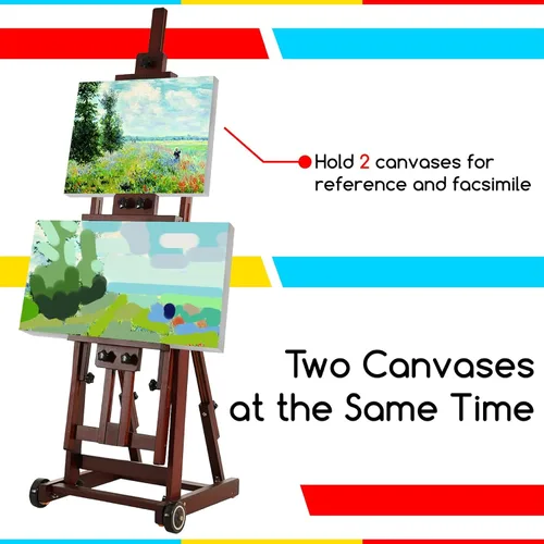 Miniatura 4 de MEEDEN Caballete de estudio multifunción, caballete de marco en H, caballete de pintura para adultos, caballete de artista, caballete de piso