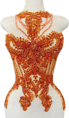 Miniatura 8 de Apliques hechos a mano de cristal sobre encaje, diamantes de imitación para coser, cuentas de flecos, parches de lentejuelas, accesorios de Champán