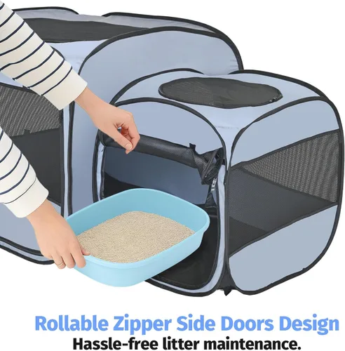 Miniatura 6 de EighteenTek® Corralito portátil 2 en 1 para gatos (puertas delanteras), corralito desplegable para gatitos, sin montaje, cajas de tienda de campaña