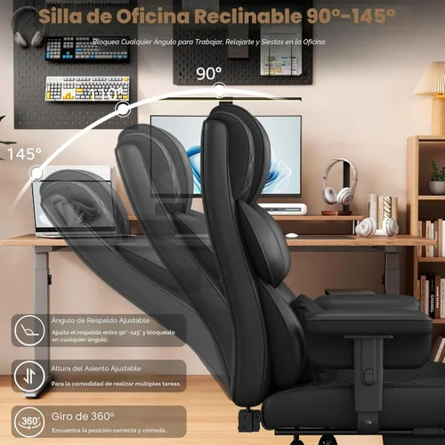 Miniatura 8 de Silla de oficina Vonesse grande y alta, silla para computadora con reposabrazos ajustables suaves, silla ergonómica para juegos de respaldo alto