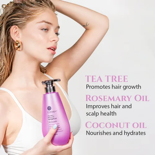Miniatura 5 de Juego de champú y acondicionador de aceite de árbol de té, champú y acondicionador de aceite de romero para el crecimiento del cabello para mujeres