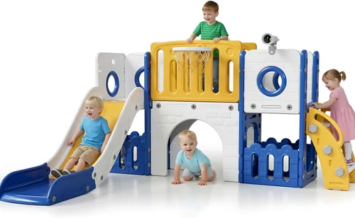 Miniatura 8 de Arlopu Juego de Tobogán 9 en 1 para Niños Pequeños, Set de Juego de Escalador y Tobogán Grande para Niños con Pendiente Larga, Telescopio, Espacio