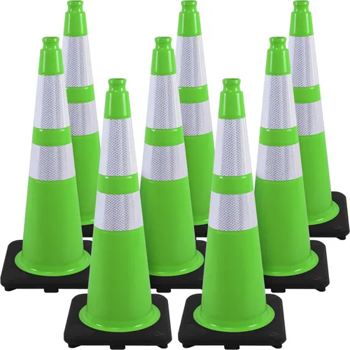 Miniatura 15 de Conos de Tráfico de PVC Naranja/Verde Fluorescente, Cono de Estacionamiento con Base Negra Pesada Estructuralmente Estable Resistente a