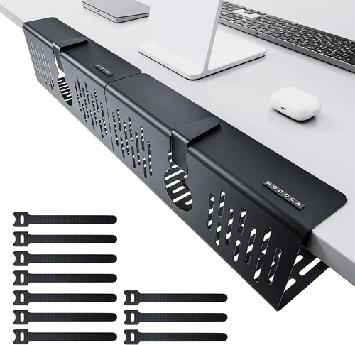 Miniatura 12 de NODOCA Bandeja de gestión de cables para debajo del escritorio sin perforación, gestión de cables de 14'', abrazadera sin perforaciones, bandeja