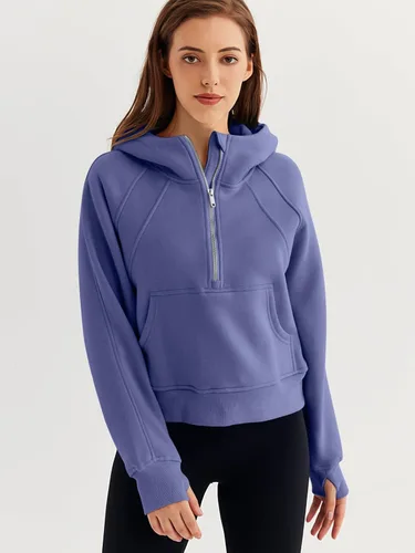 Miniatura 2 de WYNNQUE Sudadera corta con capucha para mujer, manga larga, forro polar, media cremallera, ropa de otoño