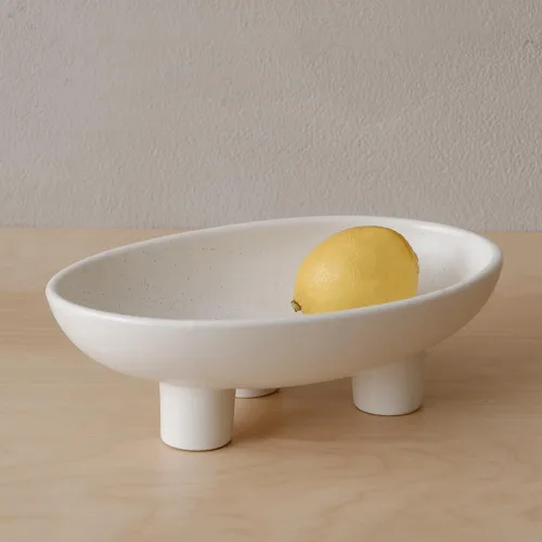 Miniatura 11 de WENSHUO Frutero de cerámica de tres patas para encimera de cocina, cuenco decorativo para decoración de mesa, cuencos grandes ovalados de 10 Crema
