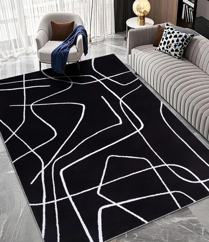 Miniatura 18 de YIHOUSE Alfombra lavable de 5 x 7 pies, moderna abstracta en blanco y negro, antideslizante, para dormitorio, oficina en casa (abstracto, 5 x 7 pies)