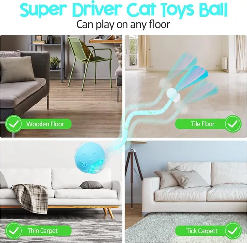 Miniatura 3 de Pelota interactiva de juguetes para gatos de interior, juguete de bola móvil automática de nueva generación 2025 con cola de malla elástica