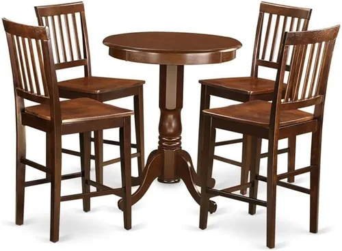 East West Furniture EDVN5-MAH-W - Juego de mesa de comedor de 5 piezas de altura para mostrador de cocina, incluye una mesa redonda de pub con