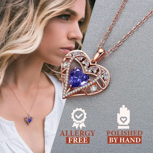 Miniatura 105 de Collar de cristal de 5 corazones, chapado en oro rosa de 18 quilates, colgante con cadena de plata de ley 925 de 18 + 2 pulgadas, joyería de piedra