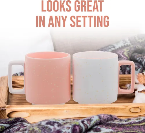 Miniatura 7 de American Atelier Tazas de café apilables de 14 onzas, juego de 2 tazas de cerámica de 5 pulgadas con asas, vasos que ahorran espacio para café, té