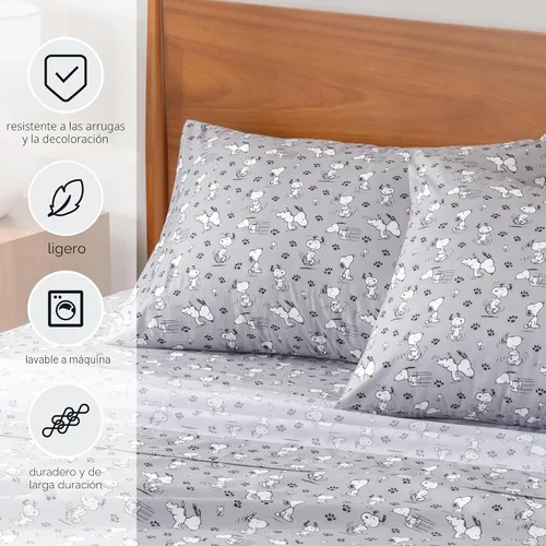 Miniatura 9 de Berkshire Blanket Peanuts - Juego de sábanas para niños, tamaño individual, 3 piezas, Peanuts Mini Poses and Paws Grey, lindo personaje Snoopy Maní