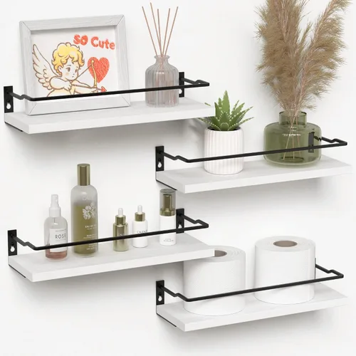 Miniatura 13 de RICHER HOUSE Estantes de baño, organizador de estante de pared flotante negro sobre inodoro de almacenamiento con 2 estantes