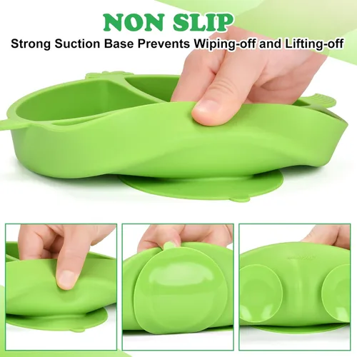 Miniatura 3 de Platos para niños pequeños, platos para bebés con succión, placas de succión divididas de silicona de grado alimenticio para niños pequeños y bebés