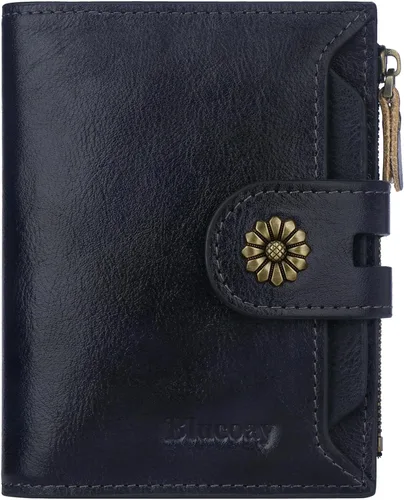 Miniatura 13 de Billetera para mujeres, billetera de cuero plegable de dos pliegues para mujeres con bloqueo RFID, compacta, tarjetero pequeño con ventana
