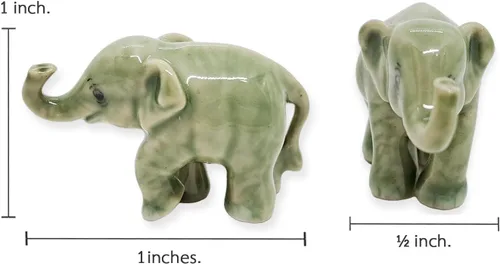 Miniatura 3 de ChangThai Design Pequeña figura de elefante gris claro de 1 pulgada para elevar el tronco – Miniatura hecha a mano de cerámica pintada a mano