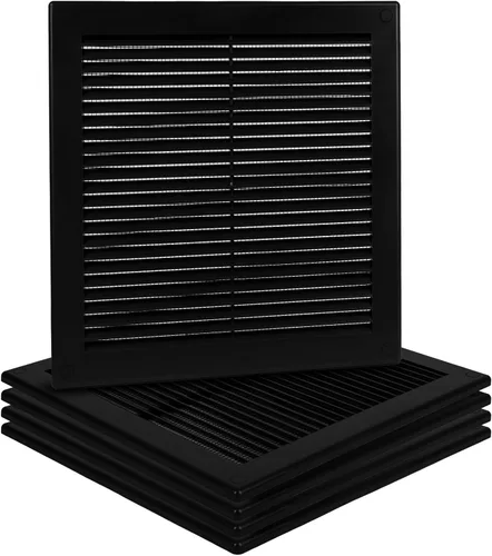 Miniatura 10 de Paquete de 2 cubiertas cuadradas de ventilación de aire de 4" x 4" (tamaño exterior) - Deflector de ventilación de plástico negro - Malla