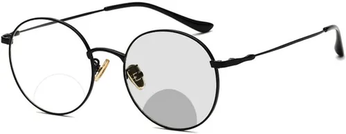 Miniatura 7 de Moda redonda bifocal gafas de lectura hombres sol fotocrómico marco de metal transición Presbicia hembra