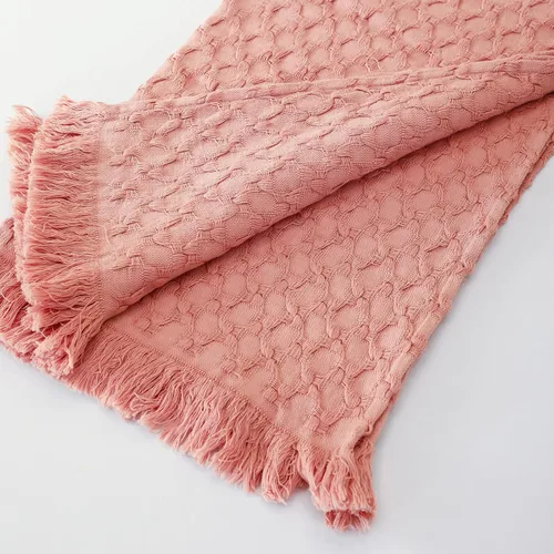 Miniatura 9 de Simple&Opulence Manta 100% algodón para sofá, cama, manta de punto gofre con borlas, suave, ligera, prelavada, transpirable, cómoda, decoración
