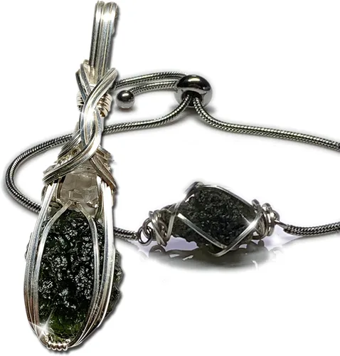 Miniatura 6 de Cristal de moldavita genuino, colgante grande de diamantes Herkimer - MUY alta vibración República Checa Tektite piedra curativa Reiki S61