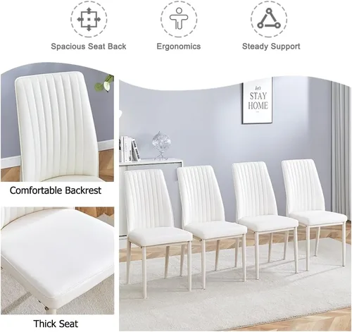 Miniatura 4 de Juego de 4 sillas de comedor modernas, de piel sintética, con patas de metal, para comedor, oficina, sala de espera (juego de 4, color blanco)