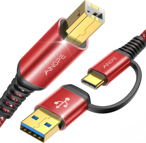 Miniatura 10 de AINOPE - Cable de impresora a USB, cable MIDI USB B a USB C de 480Mbps, cable de nylon trenzado tipo B para MacBook Pro, HP Canon Brother Dell Epson