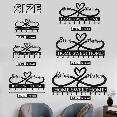 Miniatura 5 de Dyoart Soporte Personalizado para Llaves con Nombres de Pareja, Soporte de Llaves de Metal Montado en la Pared para Regalos de Inauguración de Casa