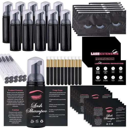 Miniatura 9 de Kit de limpieza de extensiones de pestañas para clientes, 10 cepillos de pestañas, 10 cepillos de limpieza de pestañas con tubos, 10 botellas