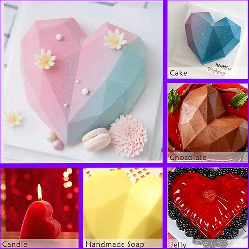 Miniatura 6 de Paquete de 2 moldes de chocolate con forma de corazón de diamante – Molde de pastel de mousse de corazón 3D de 15 agujeros – Mini molde de silicona