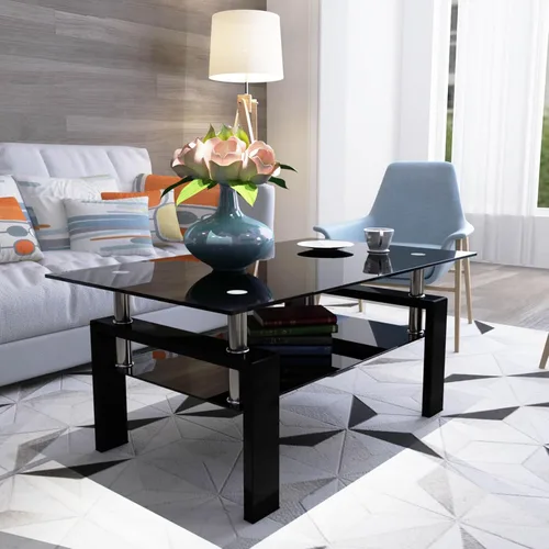 Miniatura 2 de Mesa de centro de vidrio templado para muebles de sala de estar (todo negro)